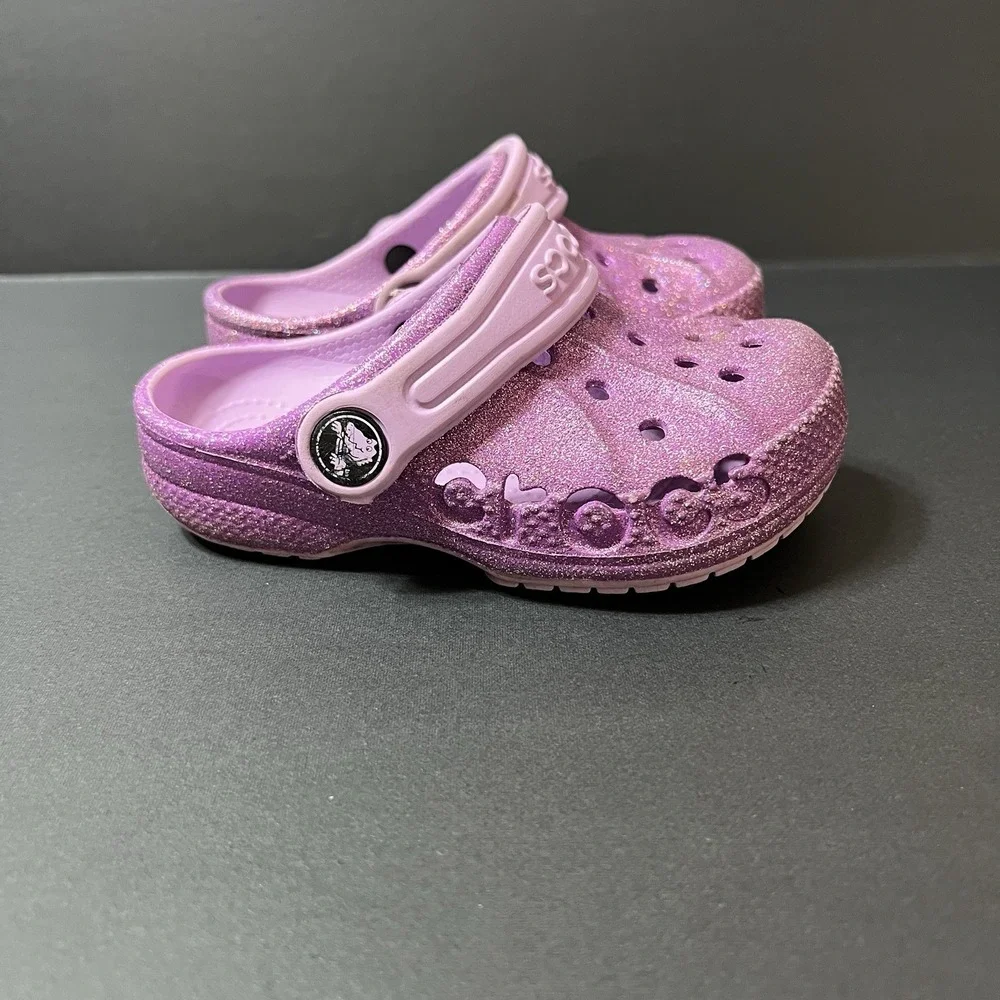 Crocs Kids Classic Purple Space Glitter Clogs Size 8C